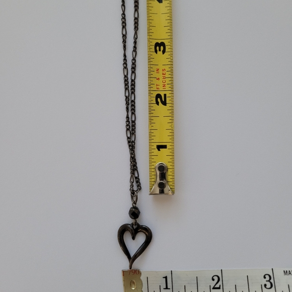 Dark Gun Metal Heart Necklace | Open Heart Pendant w/ 8" Chain - Picture 6 of 13